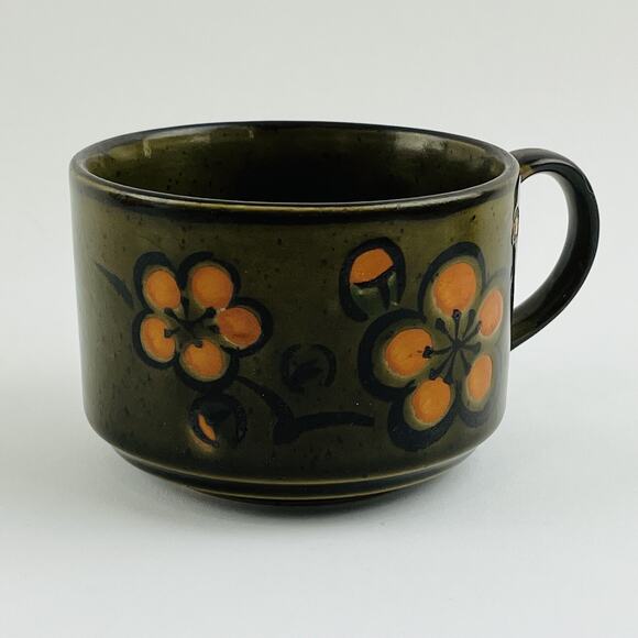 Vintage Otagiri Speckled Soup Coffee Mug Large Brown Orange Botanical Flower Cup - Picture 1 of 9